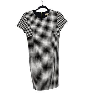 Michael Michael Kors Dress‎ S Black White Houndstooth Cap Sleeve Academia Career